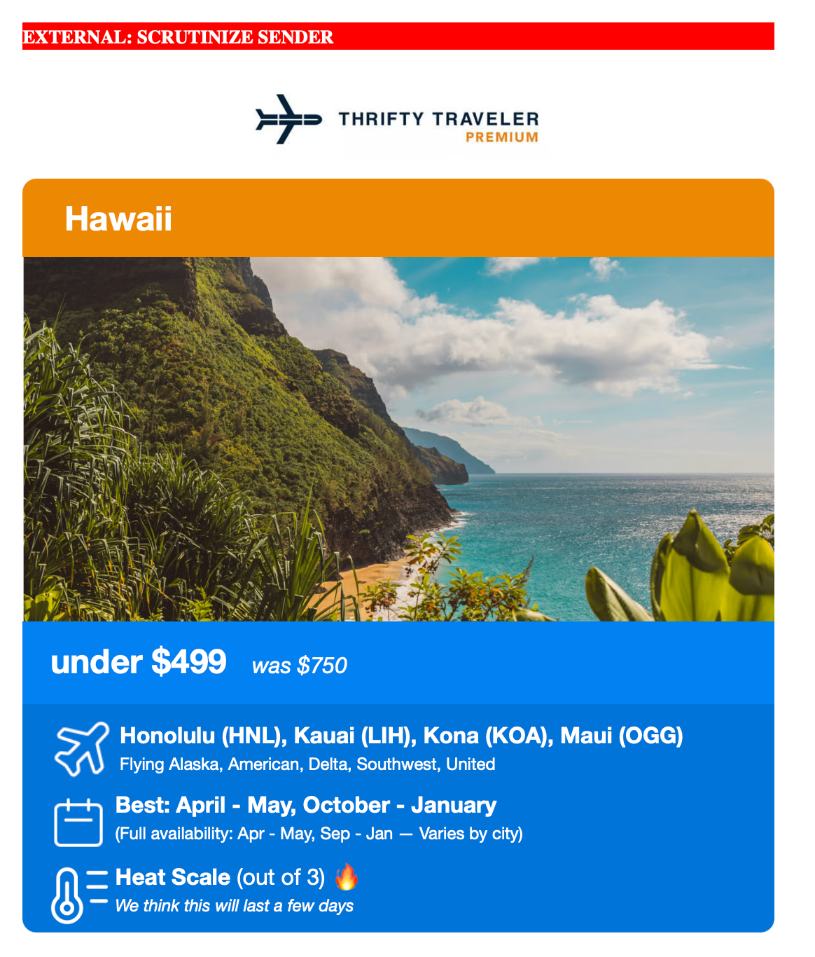 Thrifty Traveler deal alert to Hawaii. 